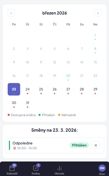 Brigádník se přihlašuje na směnu jedním kliknutím v aplikaci Směnio